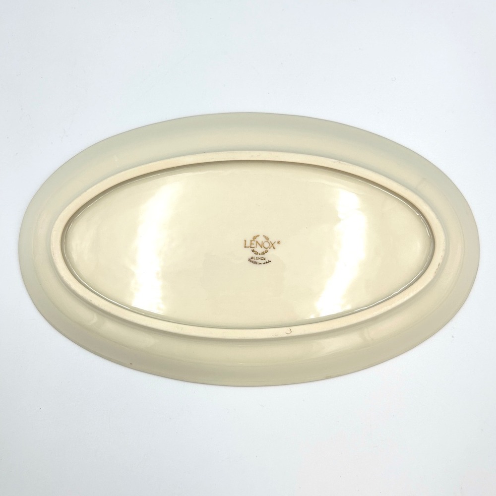VTG Lenox Floral Bird Oval Serving Platter Cream Gold Trim Chinoiserie USA 9.5in - Picture 4 of 11